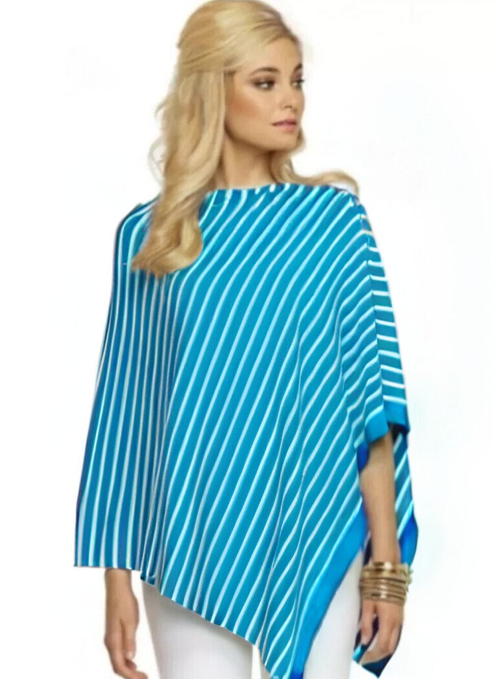 Rare Lilly Pulitzer Harp Wrap Poncho Sweater Turquoise Getaway Stripe One Size